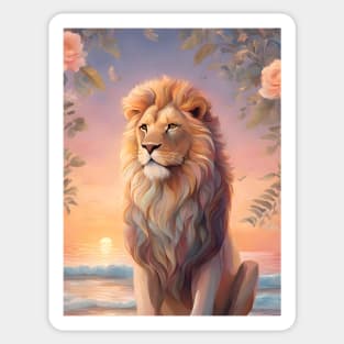 Floral Lion With Beach Sunset Pastel Sticker